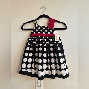 NICK NOCK girls' black and white polka dot dress red accents size 2T